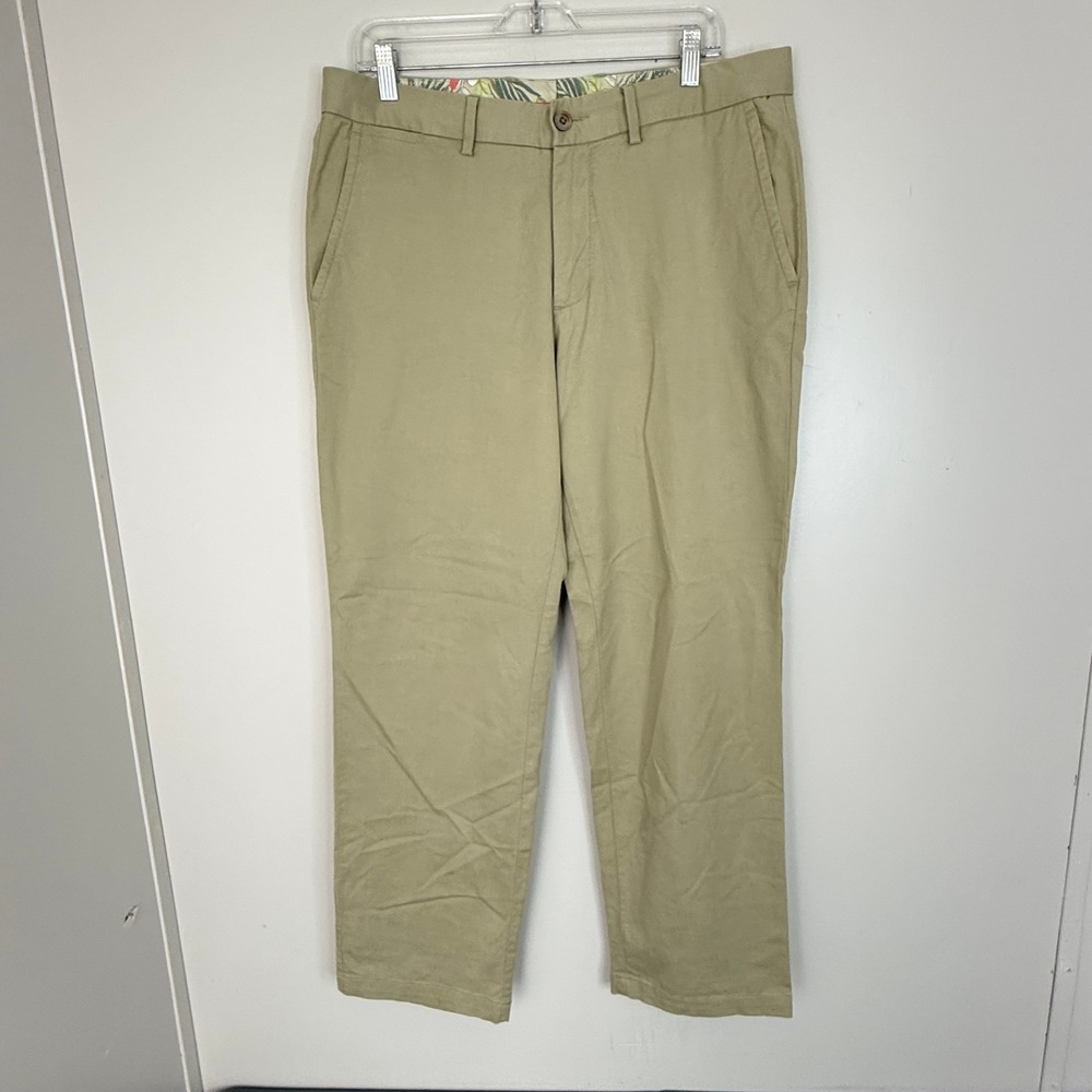 Tommy Bahama Pants Mens 34x30 Khaki Chino Boracay Flat Front Cotton Tencel Tan